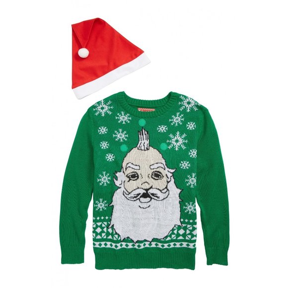 Jem Boys Santa Holiday Sweater with Removable Hat, - Picture 3 of 7